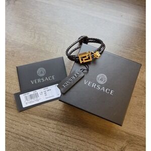 New‎ Versace Leather Bracelet Greca Gold Medusa Metal Rhinestone